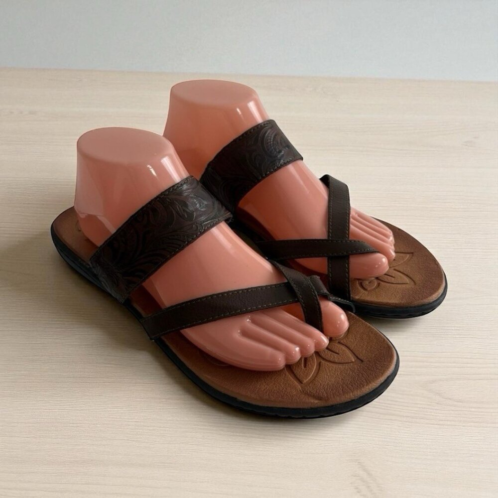 BOC Born Concept Sandals Women’s 11 M Boho Strappy Toe Brown Leather  Slip On
